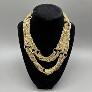 Vintage Multi Strand Chain Necklace Gold Tone Long Layered Toggle Clasp 34”